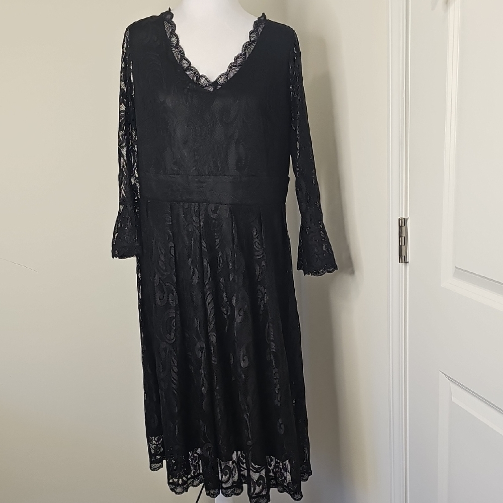 Angvns Women's Chic Black Lace Long Sleeve Dress Size XL